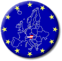 Dunkelblaue EU-Kreisfläche mit gelben Sternen am Rand und einem kleinen rot-weiß-roten Österreich inmitten einer Europakarte, die dünne weiße Linien als Staatsgrenzen hat