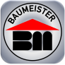Baumeister-Rundlogo mit oben dem Wort Baumeister in Blockschrift sowie im Zentrum den Buchstaben "B" und "M" und einem darüber stilisierten Dach
