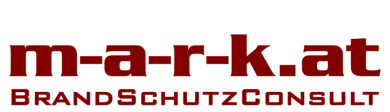 Dunkelrotes Logo Ingenieurbüro Mark, ib-mark.at, ib-brandschutz.at mit den Buchstaben m-a-r-k.at und darunter dem Wortlaut Brandschutzconsult