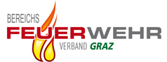 Grafische Aufbereitung des Begriffs "Bereichsfeuerwehrverband Graz" mit angedeuteten Flammen und dem Wort "Feuerwehr" vergrößert und in ROT/GRAU