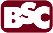 BSC Logo in der Form eines dunkelroten Rechtecks mit abgerundeten Ecken und weißen fett geschriebenen Buchstaben "B", "S" und "C", wobei der mittlere Buchstabe "S" etwas höher gestellt ist. Die Abkürzung steht für BSC steht für "Brandschutzconsult" und st